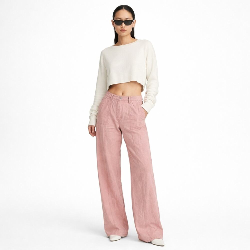 R13 Exposed Seam Trouser Pink Linen Blend Pants $1395 Size 27 Italy J1709